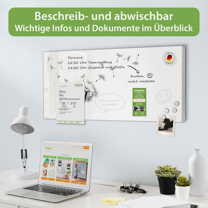 banjado Magnettafel Metall 78 x 37cm - beschreibbare Magnettafel - Metall Pinnwand als Memoboard - M
