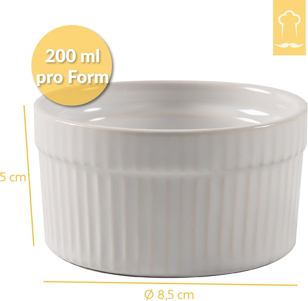 Chefarone® Soufflé Förmchen Backofenfest 6er Set - Creme Brulee Schälchen Keramik zum Backen und Anr
