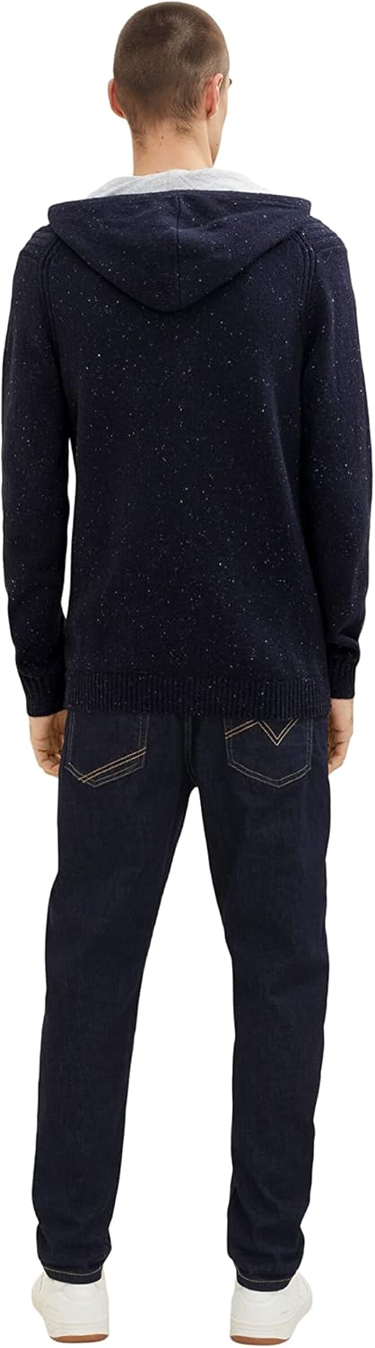 TOM TAILOR Herren Strickjacke mit Kapuze S 30659 - Navy Melange Knitted Neps, S 30659 - Navy Melange