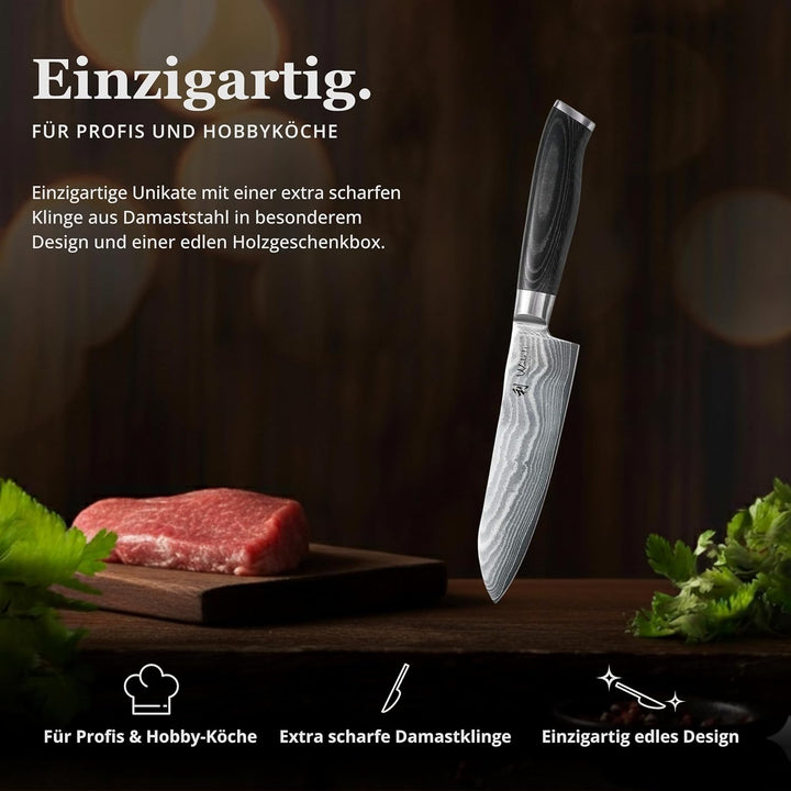 Wakoli Mikata Damastmesser Santoku16 cm Klinge extrem scharf aus 67 Lagen I Damast Küchenmesser und