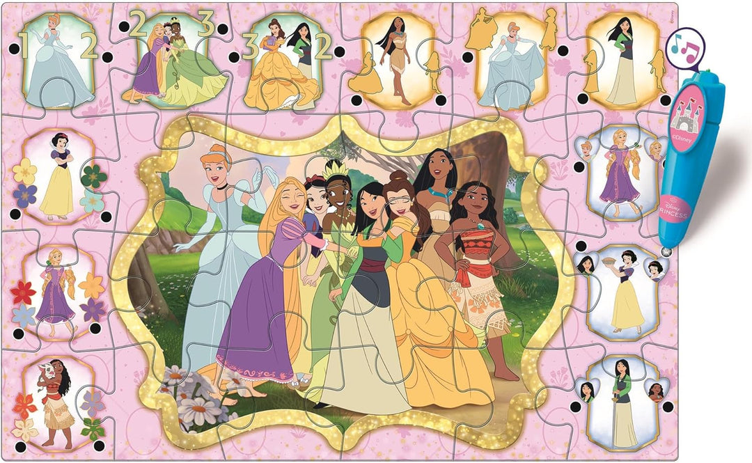 Clementoni Quiz-Bodenpuzzle - Disney Princess - Interaktives Puzzle mit Stift, Lernspiel für Kinder