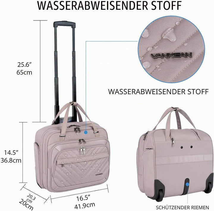 VANKEAN Rollende Laptoptasche Frauen mit Rädern, passend für bis zu 15,6 Zoll Rollende Aktentasche W