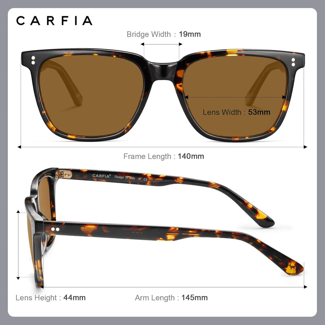 CARFIA Polarisierte Herren Sonnenbrille mit Rechteckig Acetatrahmen, 100% UV-Schutz Sportliche Sonne
