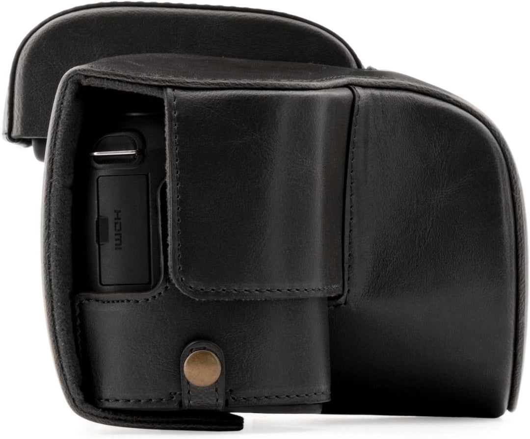 MegaGear Panasonic Lumix DC-FZ80, FZ82 Ever Ready Leder Kamera-Case mit Trageriemen und Batteriezuga