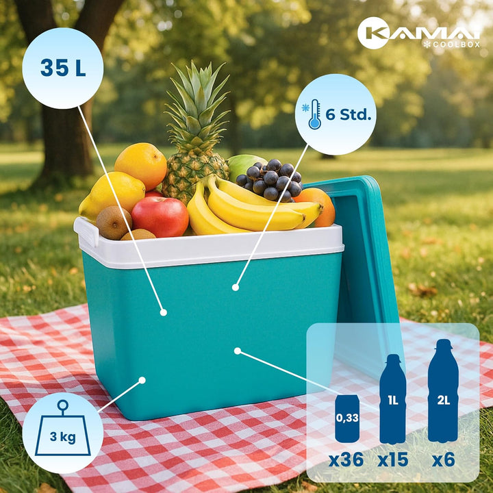 Kühlbox Passiv 35L – Tragbare Isolierbox ohne Strom, Campingbox für Auto, Picknick & Strand – Kompak