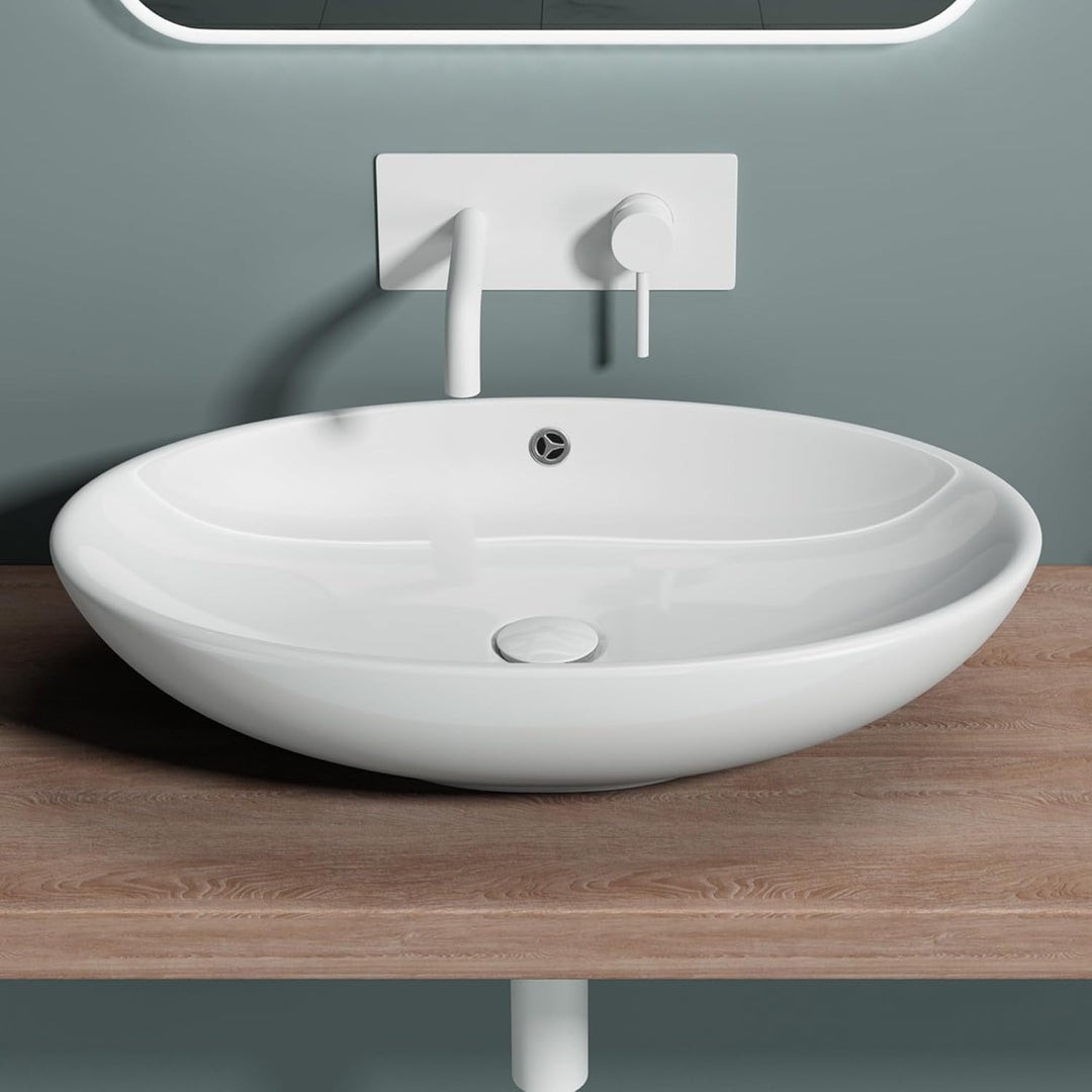 doporro Brüssel306 Aufsatzwaschbecken aus Keramik, weiss, inkl. Nano-Versiegelung Weiss | 306, Weiss