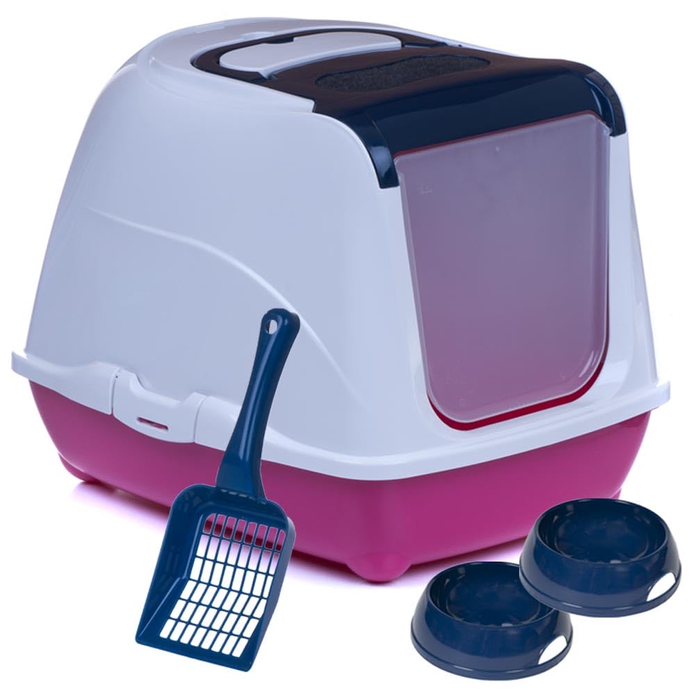 Katzentoilette Sondermodell 50 Katzenklo Schaufel Filter Haube blau und pink Unterschale pink, Unter