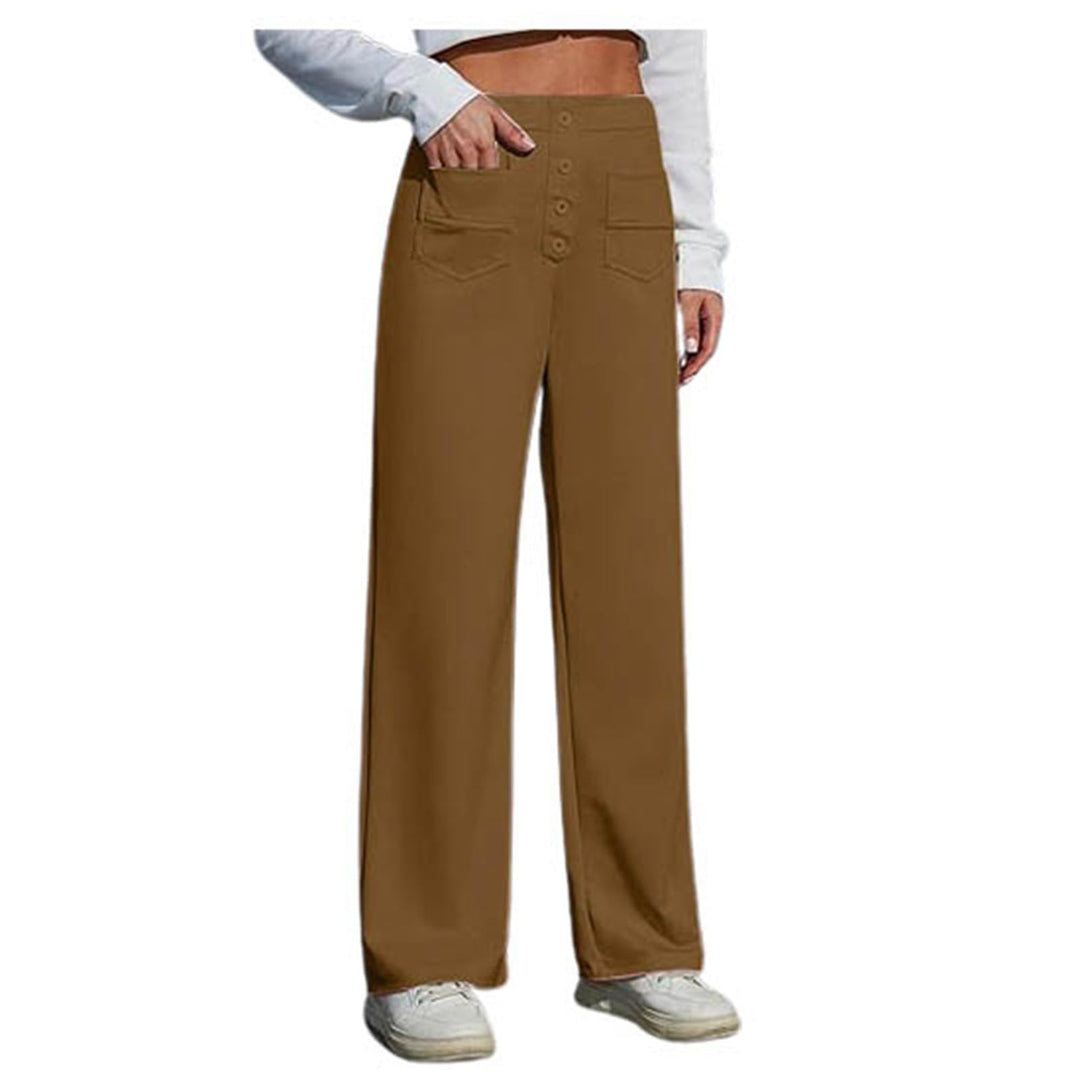 Hose Damen Langgrösse Arbeitshose für Damen, hohe elastische Taille, gerade Hose mit weitem Bein, Bu