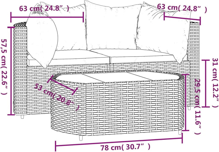 Festnight 3-TLG. Set balkonmöbel Kleiner, Balkon Lounge Klein, Rattan Gartenmöbel Set, Garten Lounge