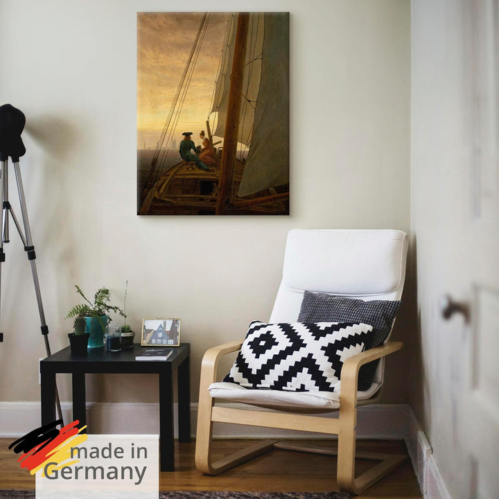 ARTland Leinwandbilder Wandbild Bild auf Leinwand 60x80 cm Wanddeko Meer Segeln Boot Segeltuch Auf d