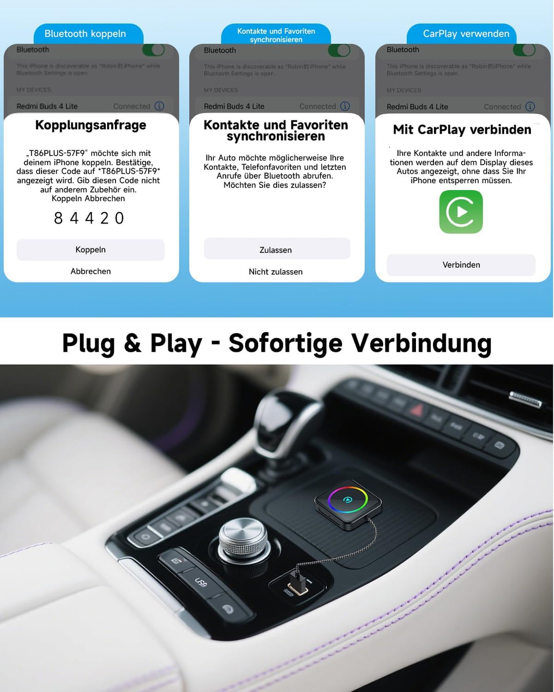 Veement 2-In-1 Carplay Wireless Adapter, Android Auto Wireless Adapter von Carplay Wired Auf Wireles