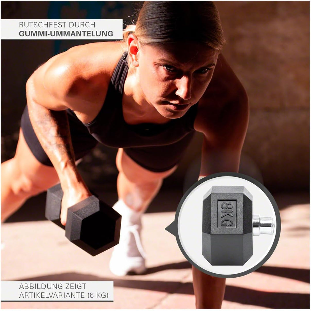 Sport-Tec Hex Kompakthantel aus Gummi, Stück, 1-30 kg Hexagon-Hantel, Krafttraining, Fitness Hantel,