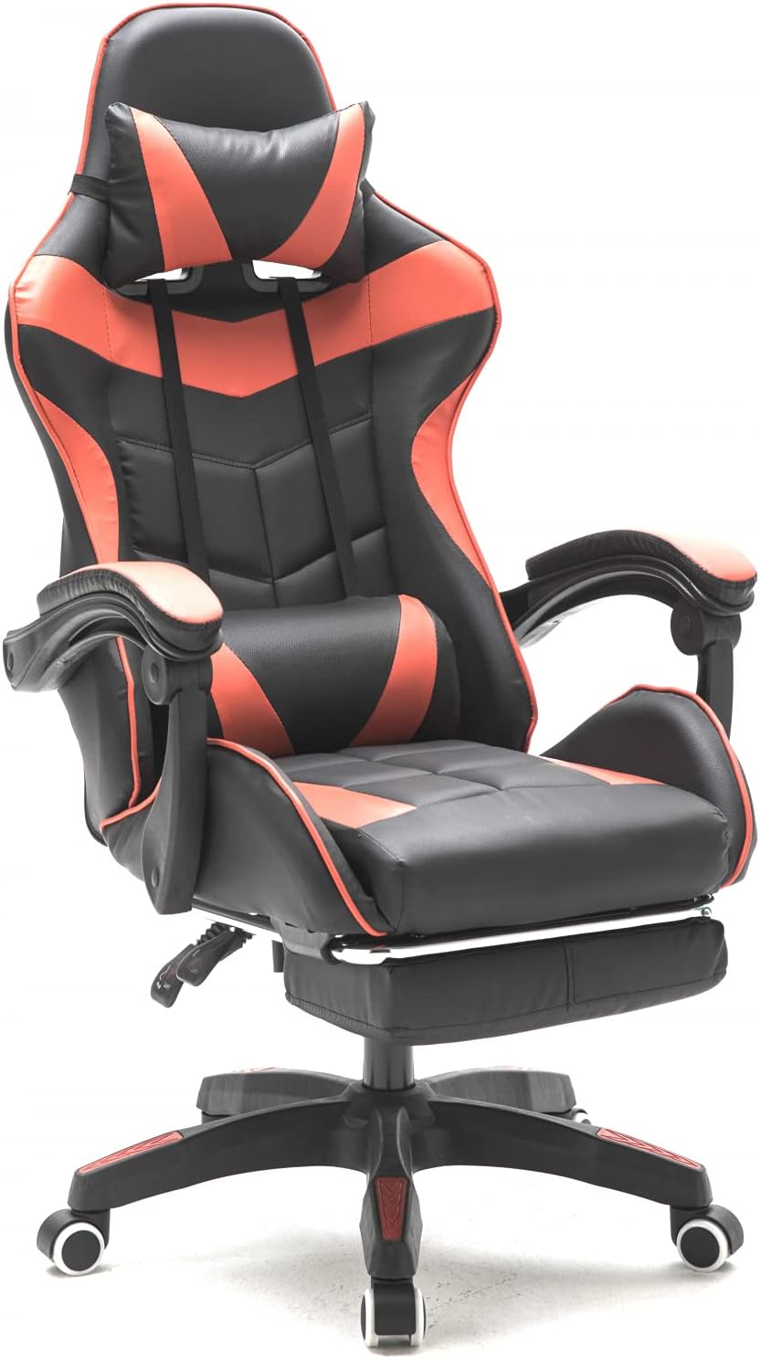 VDD Gaming Stuhl Cyclone mit Fussstütze - Bürostuhl - Racing Gaming Stuhl - Rot Schwarz