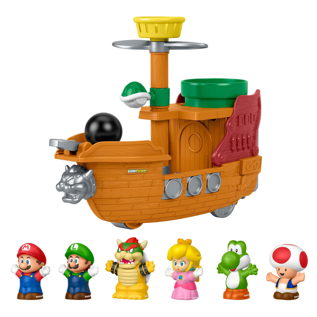 Fisher-Price Little People Kleinkindspielzeug My Mario Bowser-Luftschiff-Spielset mit Figur für Roll