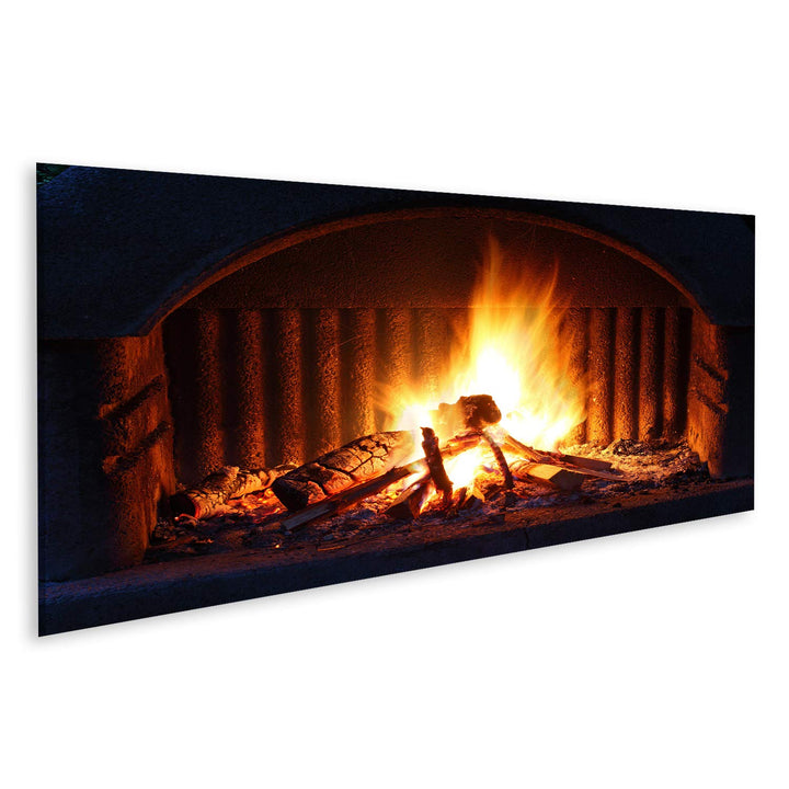 Bild Bilder auf Leinwand Kamin mit Feuer bei Nacht - Aussenaufnahme Wandbild Poster Leinwandbild RCC