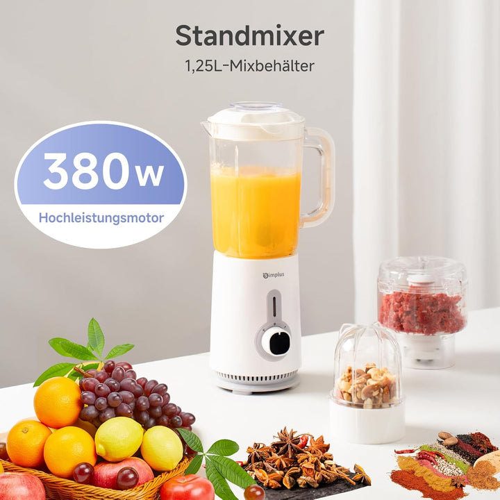 Simplus 3-in-1 Multifunction Stand Mixer, 1250 ml Mixkrug, 500 ml Fleischbecher & 300 ml Mahlbecher,