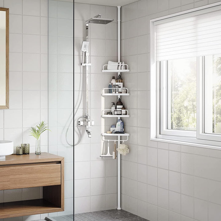 SONGMICS 85-305 cm Duschregal für Badezimmer mit Teleskoprohren und 4 Ablagen BCB001A Weiss/Flyaway