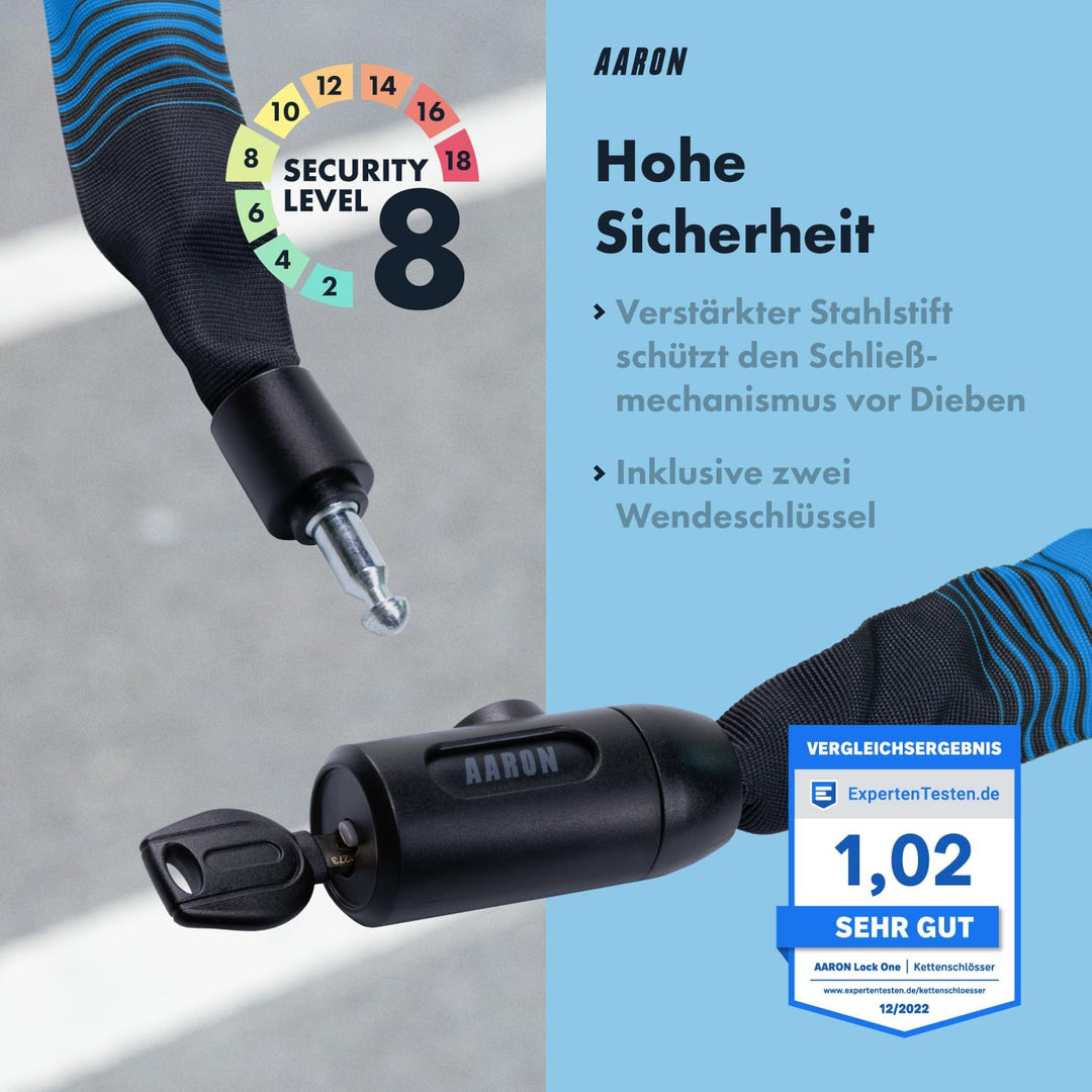 AARON Lock One Fahrradschloss mit Schlüssel, Kettenschloss aus Stahl und hoher Sicherheitsstufe, Sch