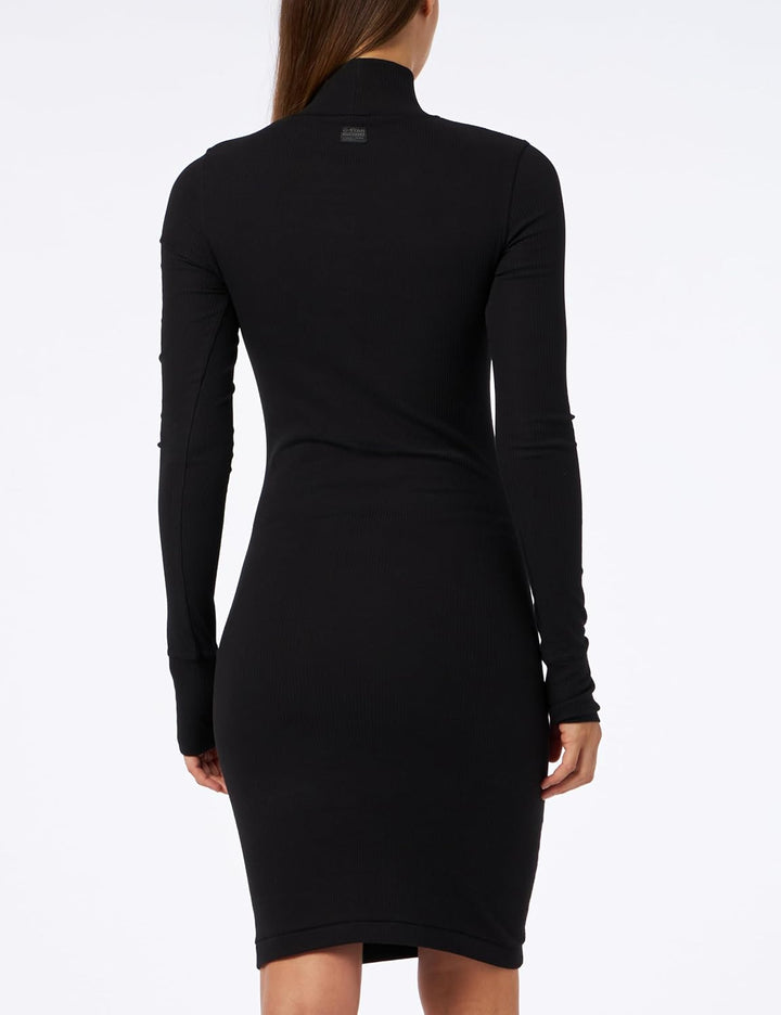G-STAR RAW Damen Slim Rib Mock Ls Wmn Dresses XS Schwarz (Dk Black D23500-d493-6484), XS Schwarz (Dk