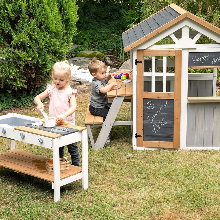 roba Picknickerweiterung für Spielhaus - Erweiterungsset mit Tisch &amp; Sitzbank für Outdoor-Spielhaus
