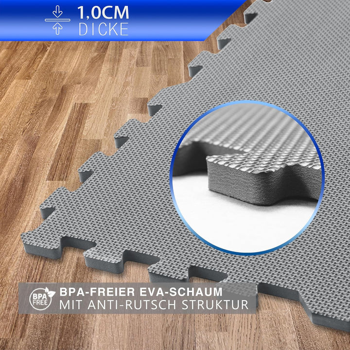 Eva Bodenschutzmatte Fitness 30x30x1cm – Puzzlematte rutschfest &amp; stossdämpfend – 108 Stück grau – B