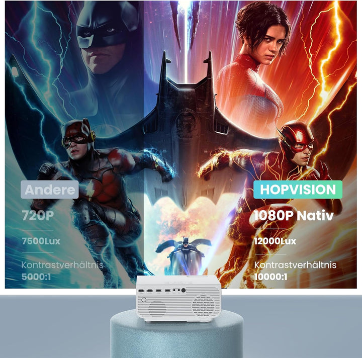 HOPVISION Beamer, Mini Beamer WiFi Bluetooth Full HD 1080P, Beamer 4K Heimkino Unterstützt mit Zoomf