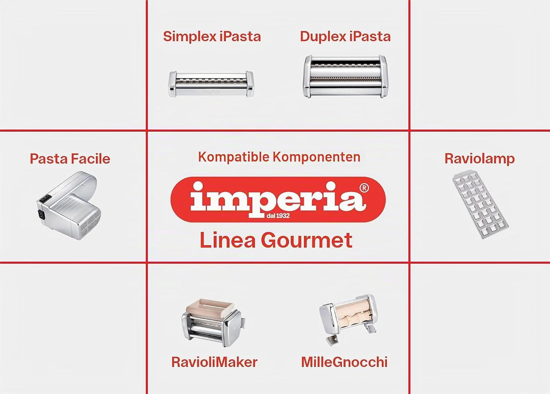 Imperia La Fabbrica Della Pasta Gourmet Line Grobe Nudelmaschine Geschenkset mit Zubehör 100% Made i