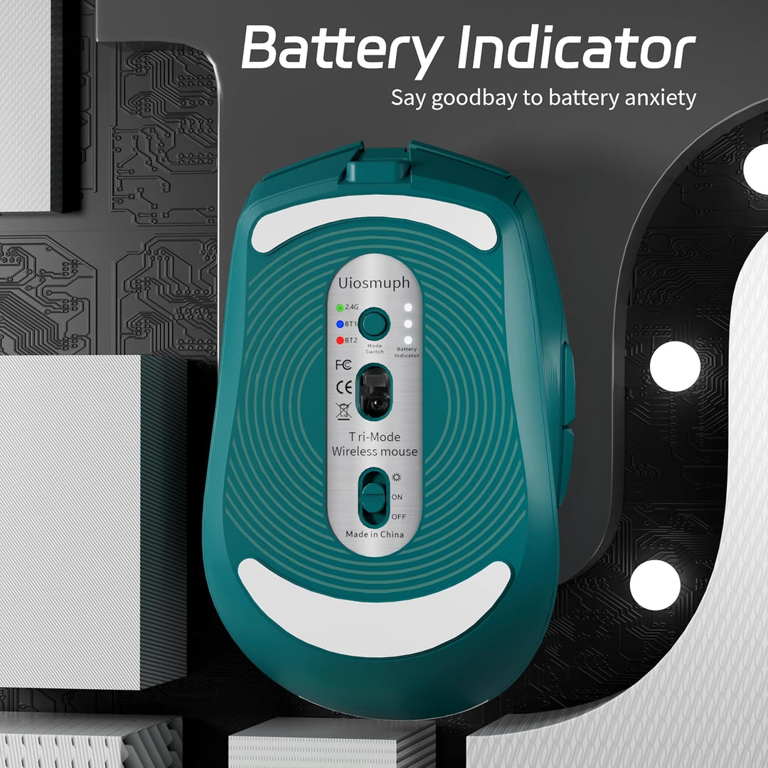 Uiosmuph G19 Bluetooth Maus, LED Bluetooth Funkmaus (Tri-Mode: BT 5.1/5.0+2.4G), Batteriestand sicht