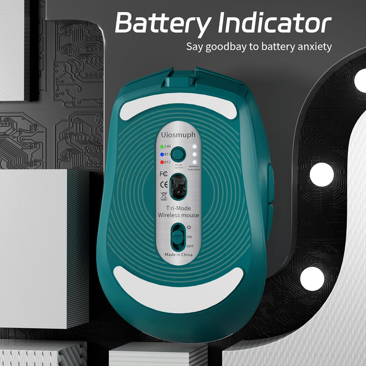 Uiosmuph G19 Bluetooth Maus, LED Bluetooth Funkmaus (Tri-Mode: BT 5.1/5.0+2.4G), Batteriestand sicht