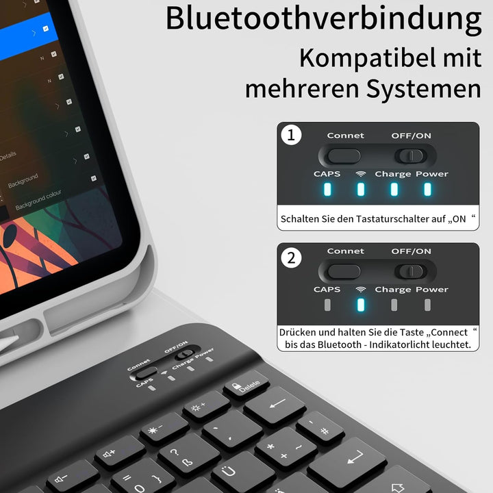 Hülle mit Tastatur für iPad A16 11 Generation 2025/10 Generation 2022 (11/10.9 Zoll), QWERTZ Layout,