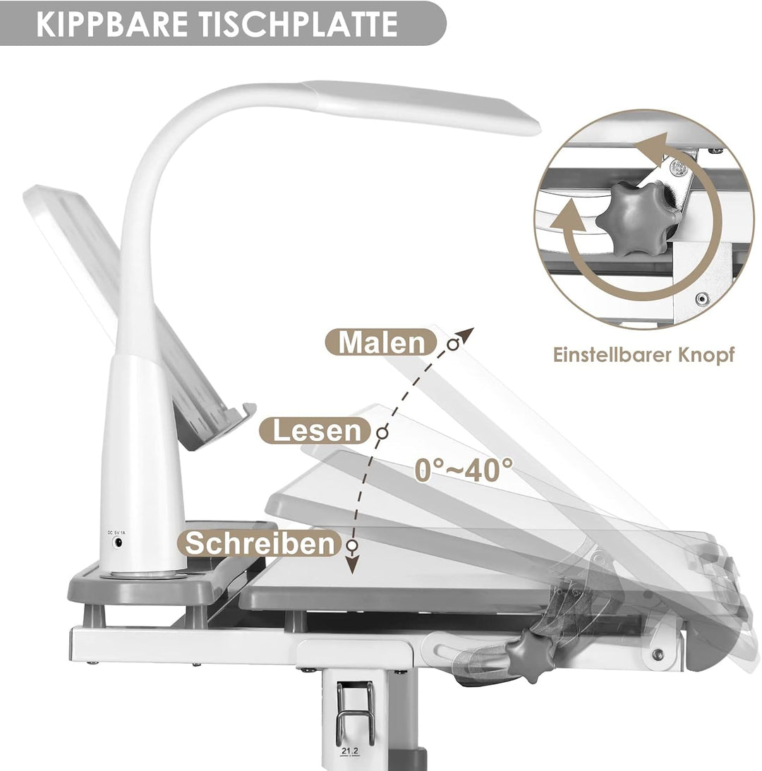 JOYLDIAS Kinderschreibtisch höhenverstellbar, Schülerschreibtisch Jugendschreibtisch mit Lampe, Schr
