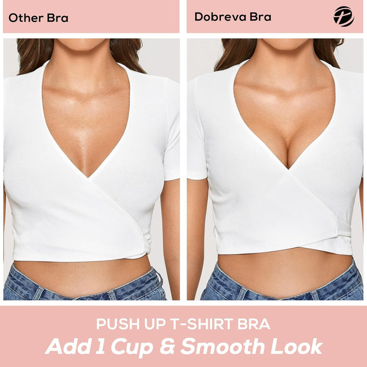 DOBREVA BH Damen ohne Bügel Push Up T Shirt BHS Gepolstert Bustier Soft Nahtloser 70E Schwarz, 70E S