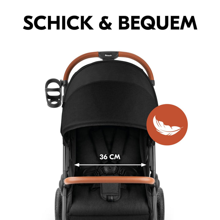 Hauck Uptown Kinderwagen Melange Black – Kinderwagen für jedes Gelände, extra grosser Sitz, flache L
