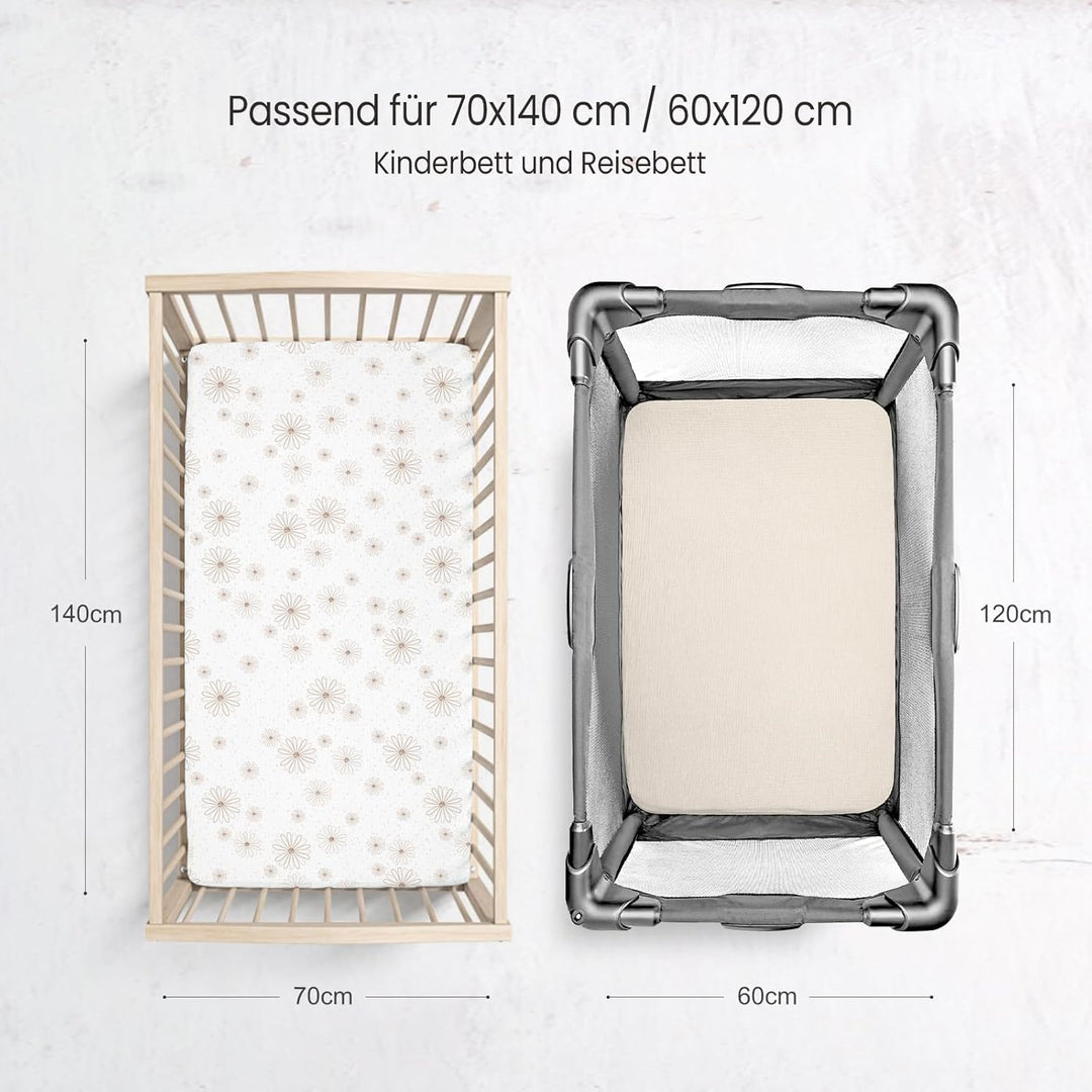 lulumoon Musselin Spannbettlaken Baby Kinderbett: 100% Baumwolle Bettlaken Babybett - 70x140cm / 60x