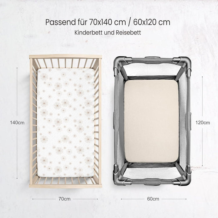lulumoon Musselin Spannbettlaken Baby Kinderbett: 100% Baumwolle Bettlaken Babybett - 70x140cm / 60x