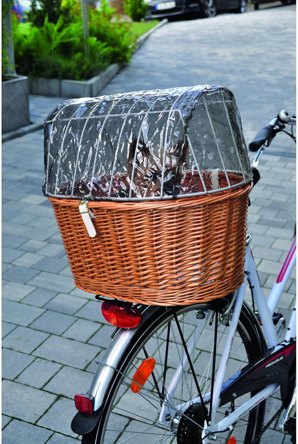 Aumüller Fahrrad-Tierkorb mit Halter, L: 52 cm + Schutzhaube - Gepäckträgermontage