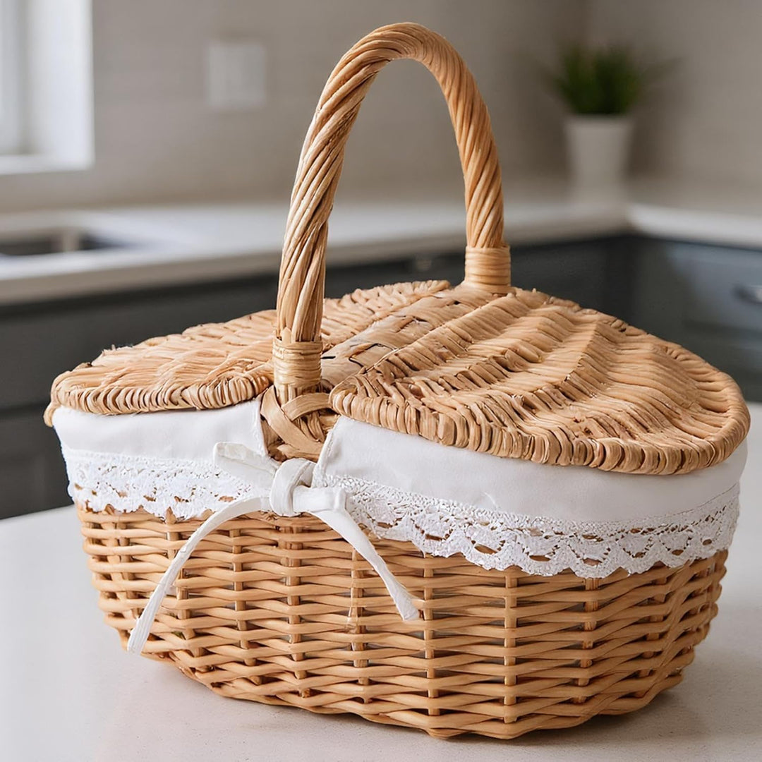 Weidenkorb Mit Henkel Grosser Picknickkorb Aus Rattan Aufbewahrungskorb Für, Camping, Hochzeit, Gart