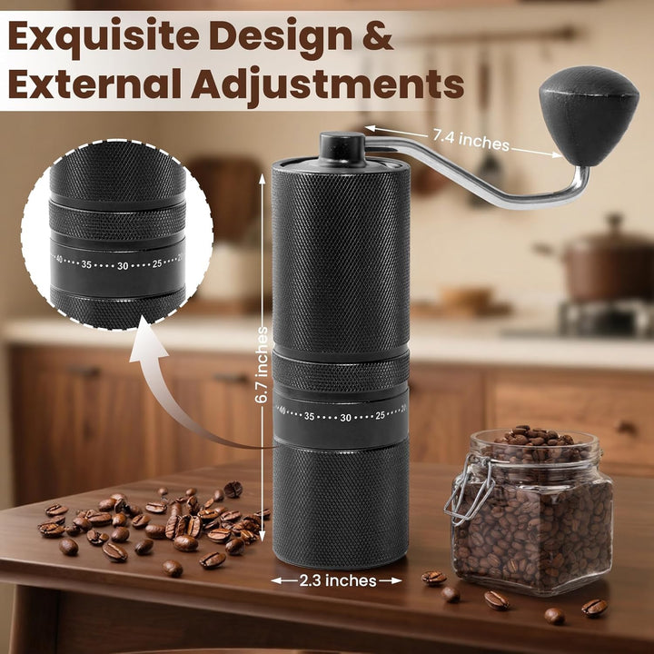 Manuelle Kaffeemühle mit 60 einstellbaren Stufen, geradem Griff für French Press, Filterkaffee und E