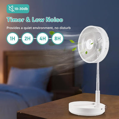 Sunydog Faltbarer Standventilator Ventilator Leise mit Fernbedienung, 10800mAh Akku | 4 Geschwindigk