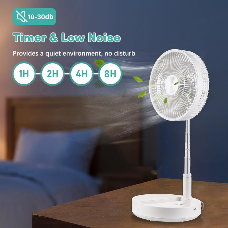 Sunydog Faltbarer Standventilator Ventilator Leise mit Fernbedienung, 10800mAh Akku | 4 Geschwindigk