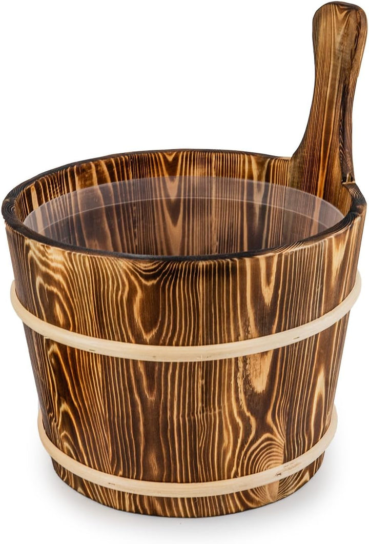 SAUNAINTER Sauna Eimer mit Kelle - Saunazubehör Set, Yakisugi Japan Stil verkohltes Holz, Kunststoff