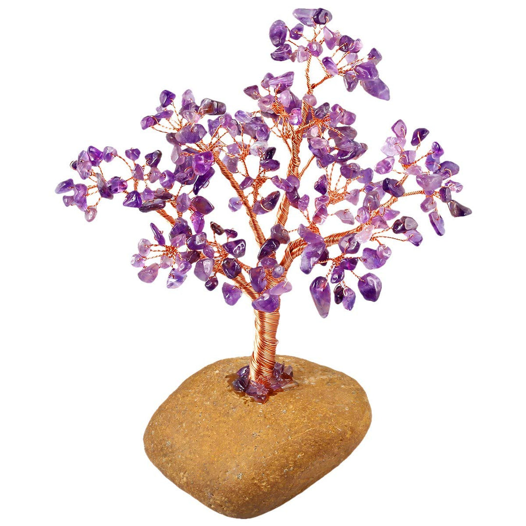 KYEYGWO Geld-Baum eingewickelt auf Steinbasis-Bonsaiskulptur-Figur für gutes Glück Amethyst 15CM-21C