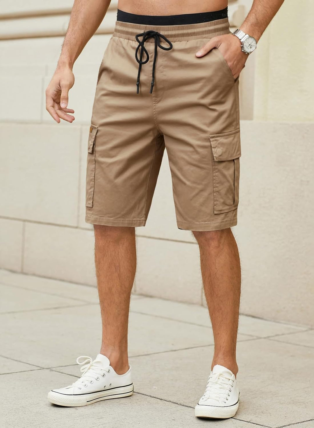 JMIERR Kurze Hosen Herren Baumwolle Cargo Shorts Herren Sommer Freizeithose mit Taschen XL Khaki, XL