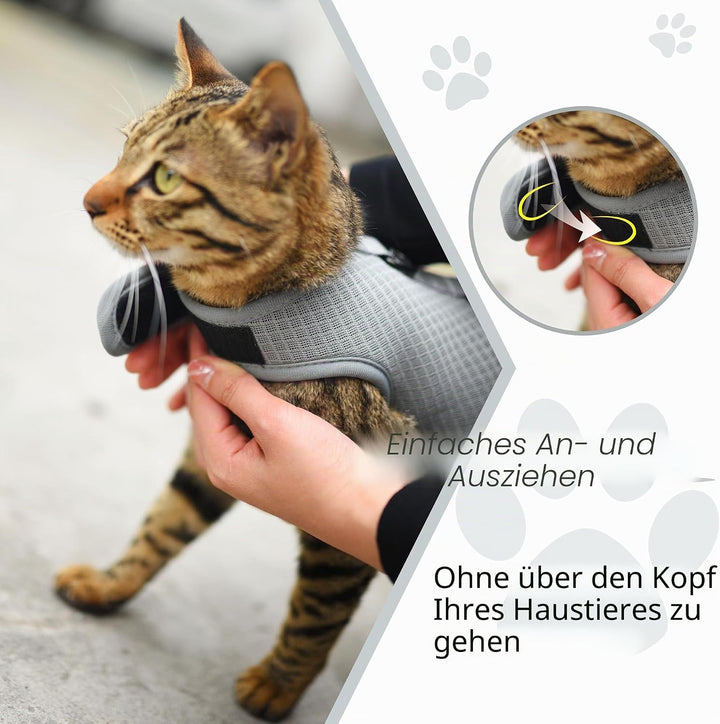 Katzengeschirr und Leine zum Spazierengehen, ausbruchsicher, atmungsaktives Netzgewebe, einfarbig, g