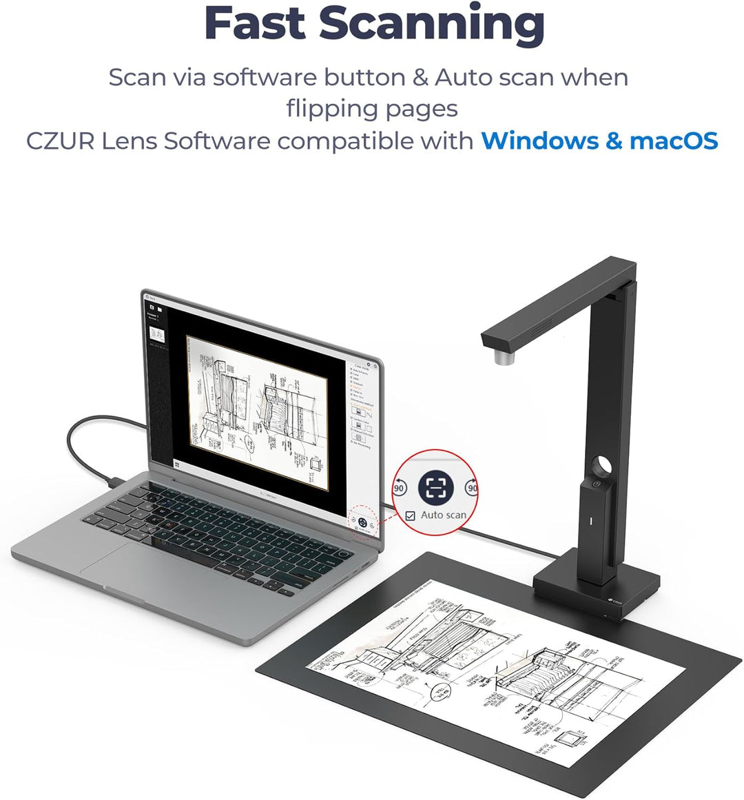 CZUR Lens Pro 8MP USB-DocumentenKamera und Visualizer, Faltbarer Dokumentenscanner mit OCR, Mobiler