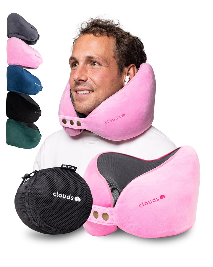 CLOUDS Nackenkissen Flugzeug & Auto – Einstellbares Memory Foam Reisekissen in 2 Grössen für Erwachs