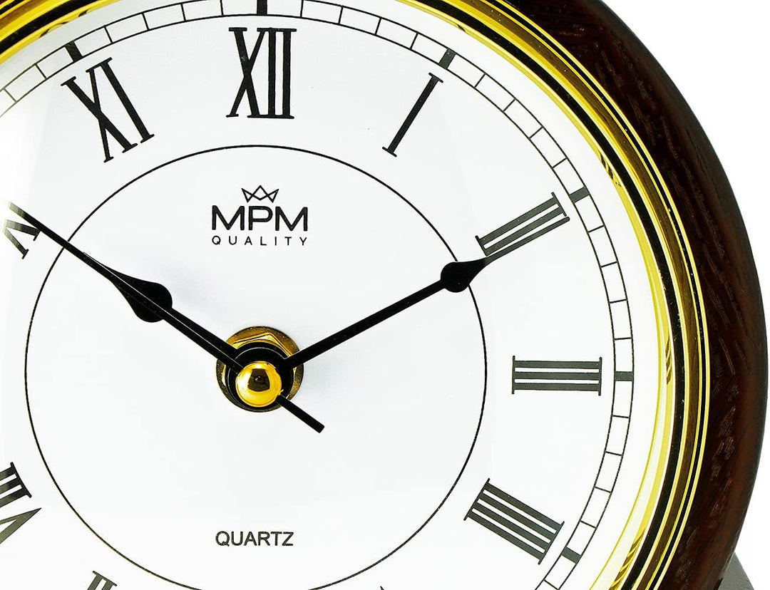 MPM Quality Retro Dark Wood Tischuhr, Dunkles Holz, Traditionelle Elegante Holztischuhr, Römischen Z