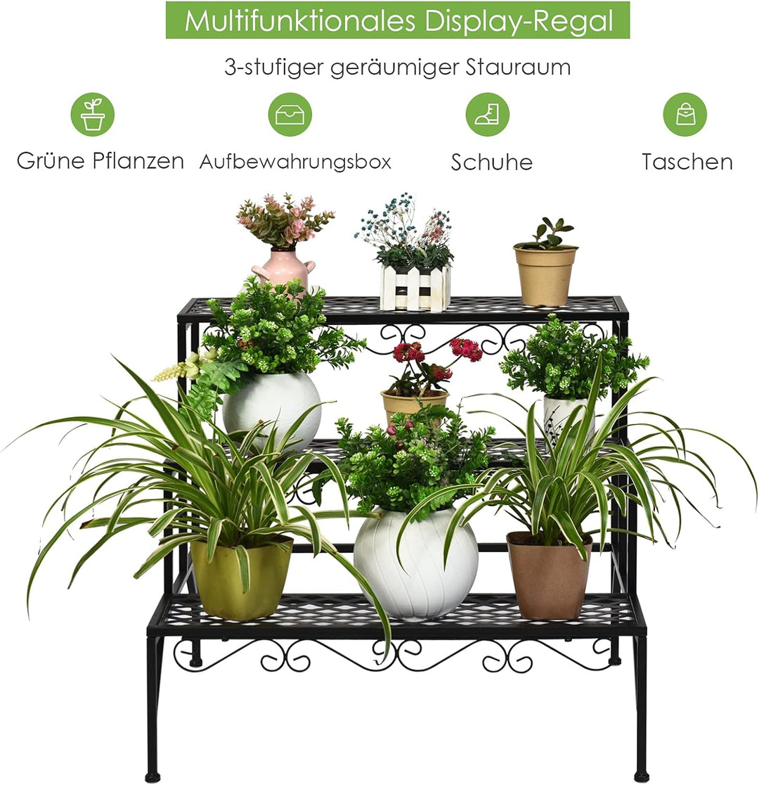 COSTWAY 3-stufige Metall Blumentreppe, Blumenregal Pflanzenständer Pflanzenregal mit rutschfesten Fü