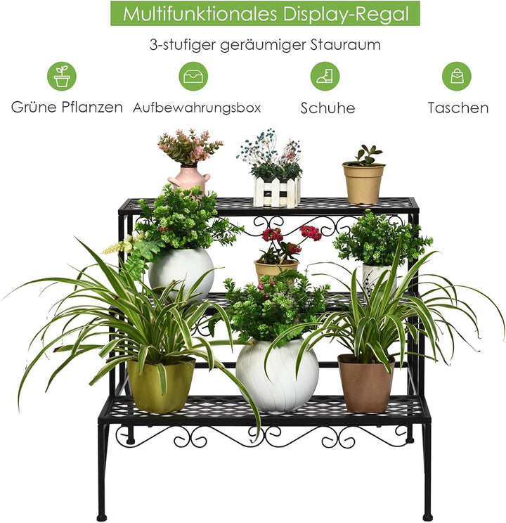 COSTWAY 3-stufige Metall Blumentreppe, Blumenregal Pflanzenständer Pflanzenregal mit rutschfesten Fü