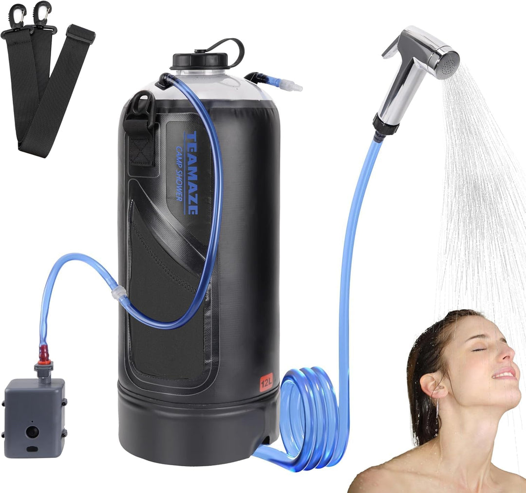 BOOSTEADY Campingdusche,12 L tragbare Campingdusche mit verbessertem Schraubdeckel, automatischer Dr